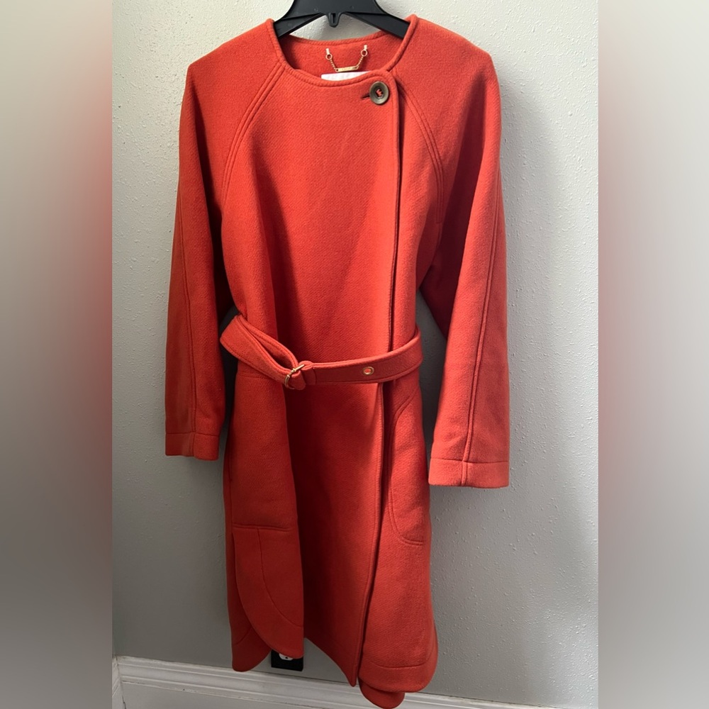 Chloé Iconic Wool Blend Belted Coat In Chestnut Orange Size 36 New - Picture 2 of 16